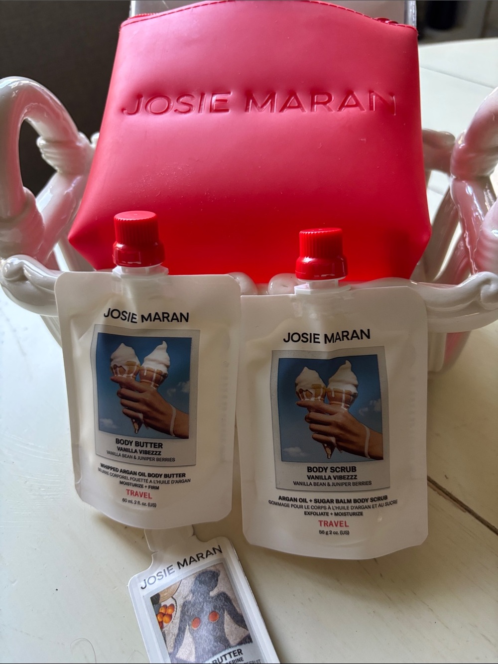 JOSIE MARAN Vanilla Vibezz Body Butter & Body Scrub Set with Red Pouch